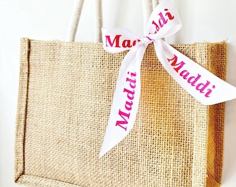 Personalised Burlap Tote - Custom Bridesmaid Bag - Small gift Bag - Wedding Bag - Party Bag - personalised Jute Tote Bag