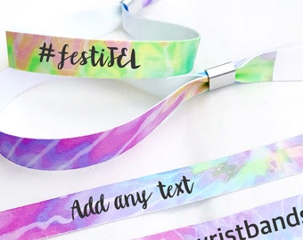 Braccialetti in tessuto personalizzati / Braccialetti tie dye / Aggiungi qualsiasi testo / Braccialetti nuziali / Braccialetti festival / Braccialetti riutilizzabili