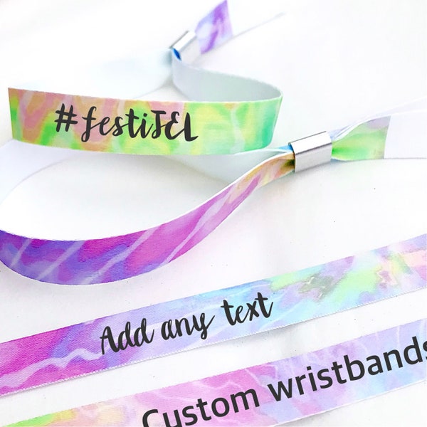 Gepersonaliseerde stoffen polsbandjes | Tie-dye polsbandje | Voeg een tekst toe | Bruiloftspolsbandjes | Festivalpolsbandje | herbruikbare polsband