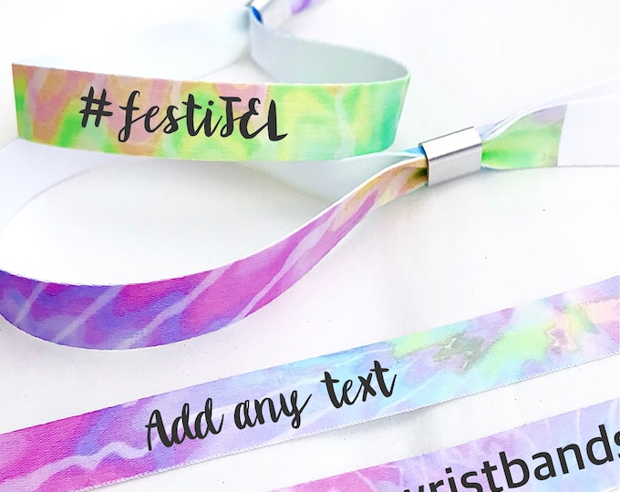 Featured listing image: Personalised fabric wristbands | Tie dye wristband | Add any text | Wedding wristbands | Festival wristband | reusable wristband