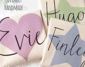 Personalised Drawstring Gift Bag | Star or Heart Design - Custom gift bag