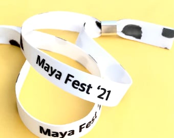 Personalised fabric wristbands | Cow print design | Add any text | Wedding wristbands | Festival wristbands | Favours