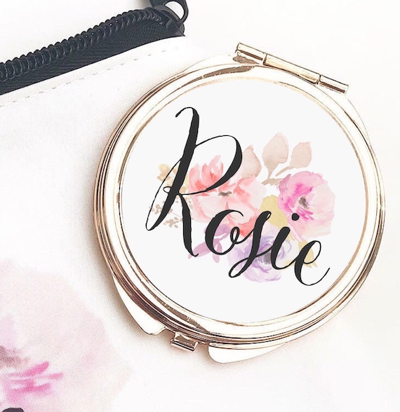 Rose gold Compact Mirror | Add any text | Bridesmaid gifts | Women's Accessories | Pocket Mirror | Made to order | Floral design