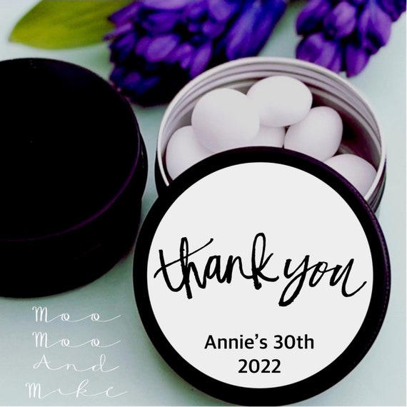 Set of 10 Favour tins | Add any text | Personalised Wedding Favor | Black Tin 50ml | Mint to be.