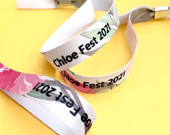 Personalised fabric wristbands | Tropical leaf design | Add any text | Wedding wristbands  | Festival wristbands | Hen party wristband