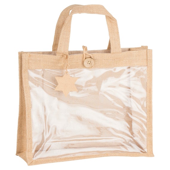 Clear front jute gift bag | Jute Bag | Gift bag | Hessian tote | Small tote | Gift bag