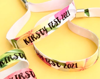 Personalised fabric wristbands | Add any text | Wedding wristbands | Tropical design | Hen party wristband | reusable wristbands