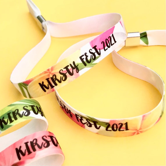 Personalised fabric wristbands | Add any text | Wedding wristbands | Tropical design | Hen party wristband | reusable wristbands