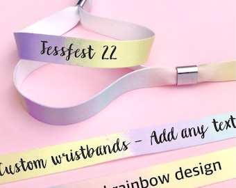 Personalised fabric wristbands | Pastel rainbow ombre | Add any text | Wedding wristbands | Festival wristbands | reusable wristbands