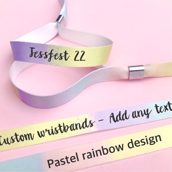 Personalised fabric wristbands | Pastel rainbow ombre | Add any text | Wedding wristbands | Festival wristbands | reusable wristbands