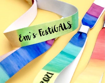 Personalised fabric wristbands | Rainbow design | Add any text | Wedding wristbands  | Festival wristbands | removable wristbands
