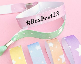 Personalised fabric wristbands | Star design | Add any text | Wedding wristbands | Festival wristbands | Favours