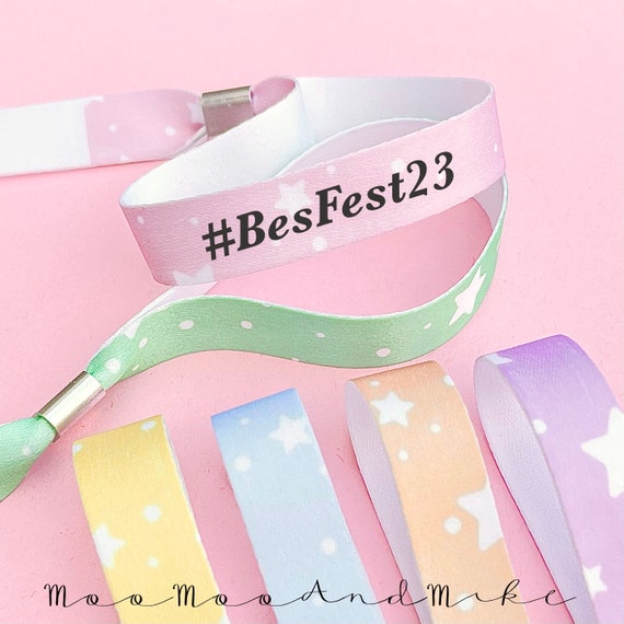 Personalised fabric wristbands | Star design | Add any text | Wedding wristbands | Festival wristbands | Favours