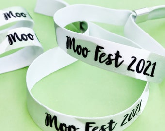 Personalised fabric wristbands | Green Cow print design | Add any text | Wedding wristbands | Festival wristbands | Favours