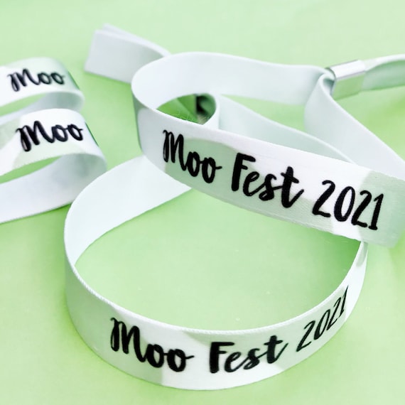 Personalised fabric wristbands | Green Cow print design | Add any text | Wedding wristbands | Festival wristbands | Favours