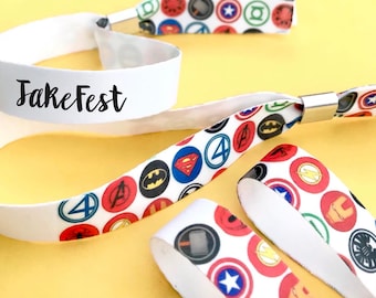 Custom fabric wristbands | Superhero theme | Party wristbands | Add any text | Hero birthday wristbands | Festival wristbands