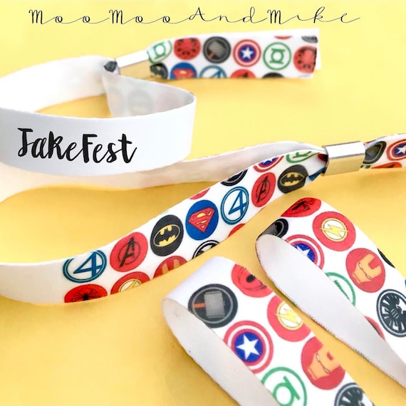 Custom fabric wristbands | Superhero theme | Party wristbands | Add any text | Hero birthday wristbands | Festival wristbands