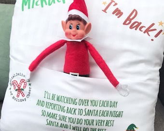 Personalised Elf Cushion cover |Christmas Gift Elf Gift Pocket Cushion to fit elf in when they return | Elf gifts | elf pillow
