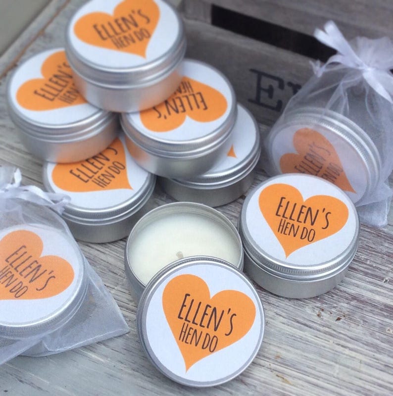 Set of 10 candle personalised hen party favours Soy Favour Etsy