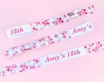 Personalised fabric wristbands | Cherry blossom | Wedding wristbands  | Festival wristbands | Hen party wristband | removable wristbands