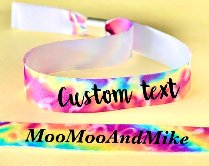 Featured listing image: Personalised fabric wristbands | Tie dye wristband | Add any text | Wedding wristbands | Festival wristband | reusable wristband