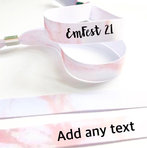 Personalised fabric wristbands | Rose gold marble design | Add any text | Wedding wristbands | Festival wristbands | Favours