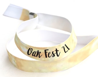 Personalised fabric wristbands | Yellow tie dye design | Add any text | Wedding wristbands | Festival wristbands | removable wristbands