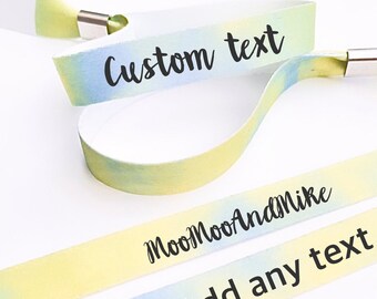 Personalised fabric wristbands | Blue & Yellow tie dye | Add any text | Wedding wristbands | Festival wristbands | removable wristbands