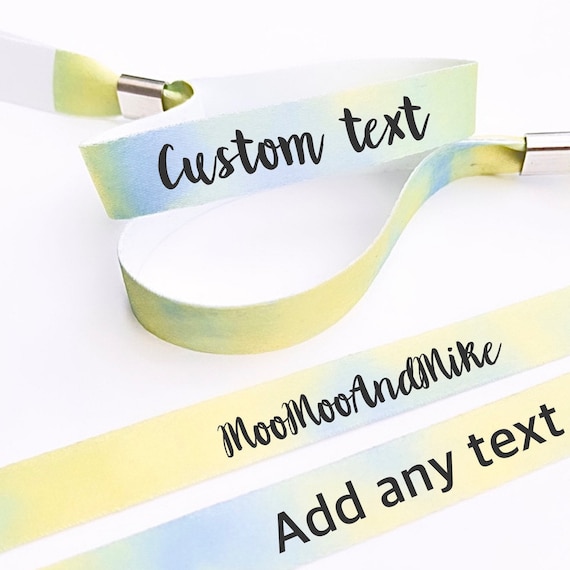 Personalised fabric wristbands | Blue & Yellow tie dye | Add any text | Wedding wristbands | Festival wristbands | removable wristbands
