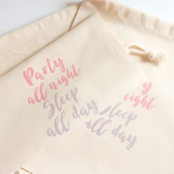 Party all night sleep all day gift bag | Drawstring bag | Hen party bags | Hangover kit bag | Wedding gift bags