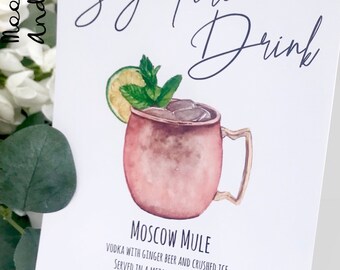 Drink sign comes with small easel, Signature Cocktail Sign Cocktail Sign, His and Hers Drinks Wedding Bar Sign, Wedding Cocktails