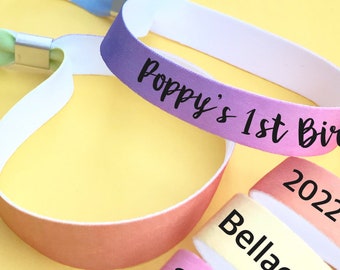 Personalised fabric wristbands | Colourful Rainbow ombre design | Add any text | reusable wristbands | Festival wristbands | Favours
