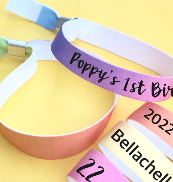 Personalised fabric wristbands | Colourful Rainbow ombre design | Add any text | reusable wristbands | Festival wristbands | Favours