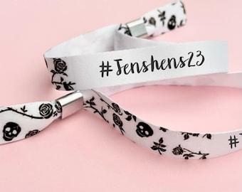 Personalised fabric wristbands | Add any text | Wedding wristbands | Gothic Glam Festival wristbands | reusable wristbands