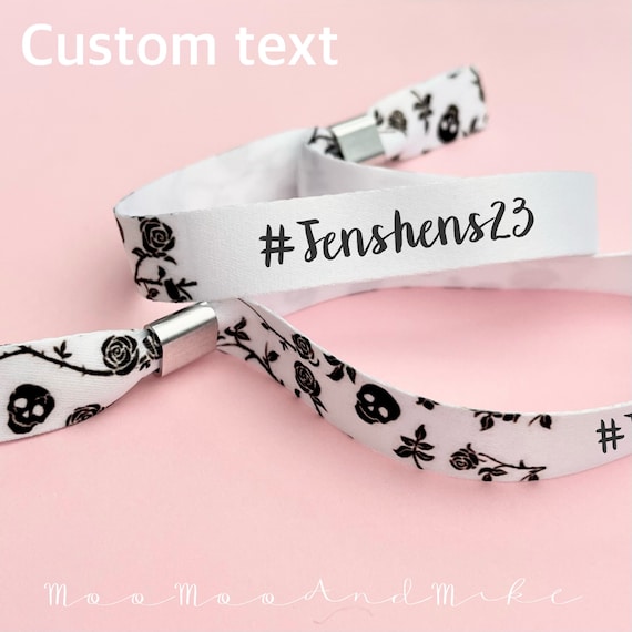 Personalised fabric wristbands | Add any text | Wedding wristbands | Gothic Glam Festival wristbands | reusable wristbands