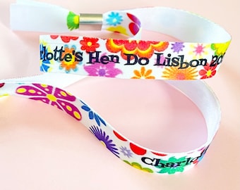 Personalised fabric wristbands | 70’s flower power wristband | Add any text | Festival wristband | reusable wristband
