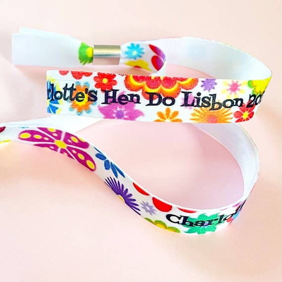 Personalised fabric wristbands | 70’s flower power wristband | Add any text | Festival wristband | reusable wristband