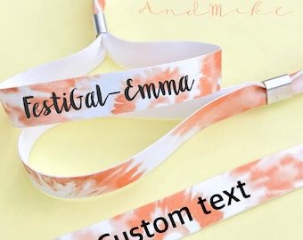 Personalised fabric wristbands | Tie dye design | Add any text | Wedding wristbands | Festival wristbands | Orange tie dye