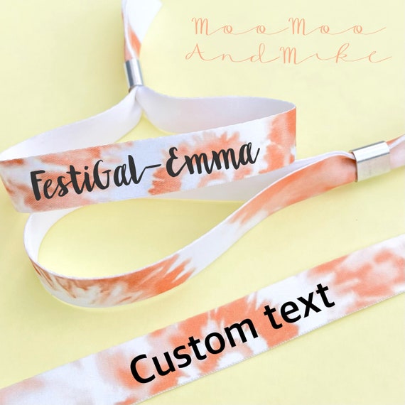 Personalised fabric wristbands | Tie dye design | Add any text | Wedding wristbands | Festival wristbands | Orange tie dye