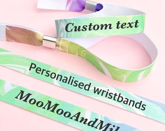 Personalised fabric wristbands | Rainbow swirl design | Add any text | Wedding wristbands | Festival wristband | reusable wristband