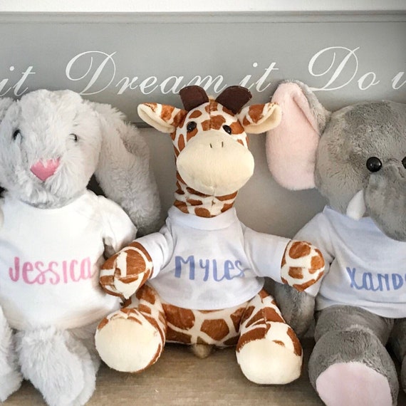 Personalised soft toy | Add any text | Lamb Rabbit Frog Elephant & Giraffe | Children's toy