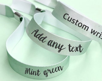 Personalised fabric wristbands | Mint green watercolour painting  design | Add any text | removable wristbands | Festival wristbands