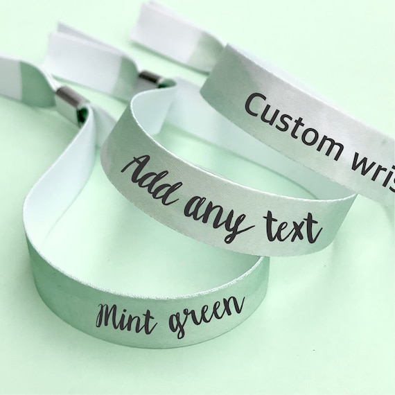 Personalised fabric wristbands | Mint green watercolour painting  design | Add any text | removable wristbands | Festival wristbands