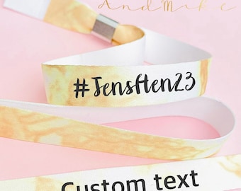 Personalised fabric wristbands | Gold marble design | Add any text | Wedding wristbands | Festival wristband | removable wristband