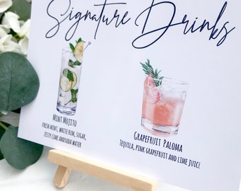 Drink sign comes with small easel, Signature Cocktail Sign Cocktail Sign, His and Hers Drinks Wedding Bar Sign, Wedding Cocktails