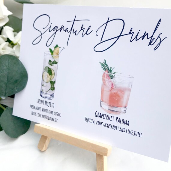 Drink sign comes with small easel, Signature Cocktail Sign Cocktail Sign, His and Hers Drinks Wedding Bar Sign, Wedding Cocktails