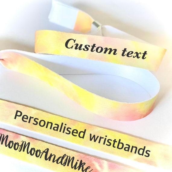 Personalised fabric wristbands | Pink & Yellow tie dye | Add any text | Wedding wristbands | Festival wristbands | removable wristbands