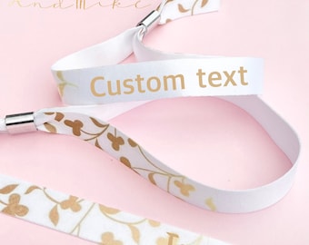 Personalised fabric wristbands | Gold leaf design | Add any text | Wedding wristbands | Festival wristband | removable wristband