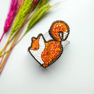 Beaded fox brooch orange fox pin handmade embroidered fox art animal brooch unique jewelry birthday gift for her Christmas gift image 1