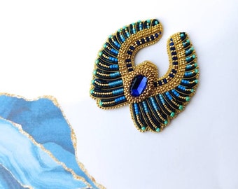 Scarabeus beaded brooch Egyptian embroidered pin jewelry handmade unique jewelry made in Ukraine shop